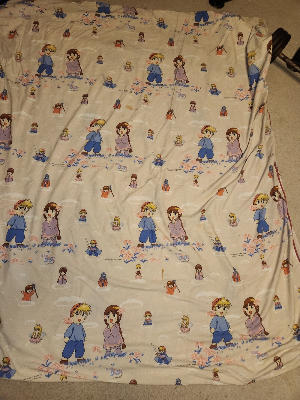 Anime Full Size Duvet Cover - Pink Cream with Blue & Purple Characters